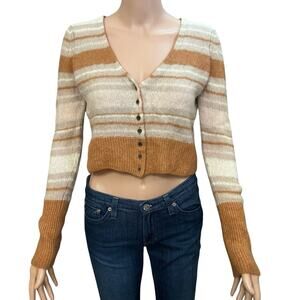 Free People Kinsley Cardigan Small Cropped Stripped Button Down Alpaca Wool Knit